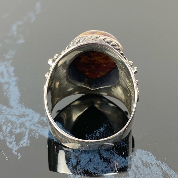 Vintage Large Sterling Agate Ring Southwestern Western Tribal Silver Size 10 - Picture 5 of 9